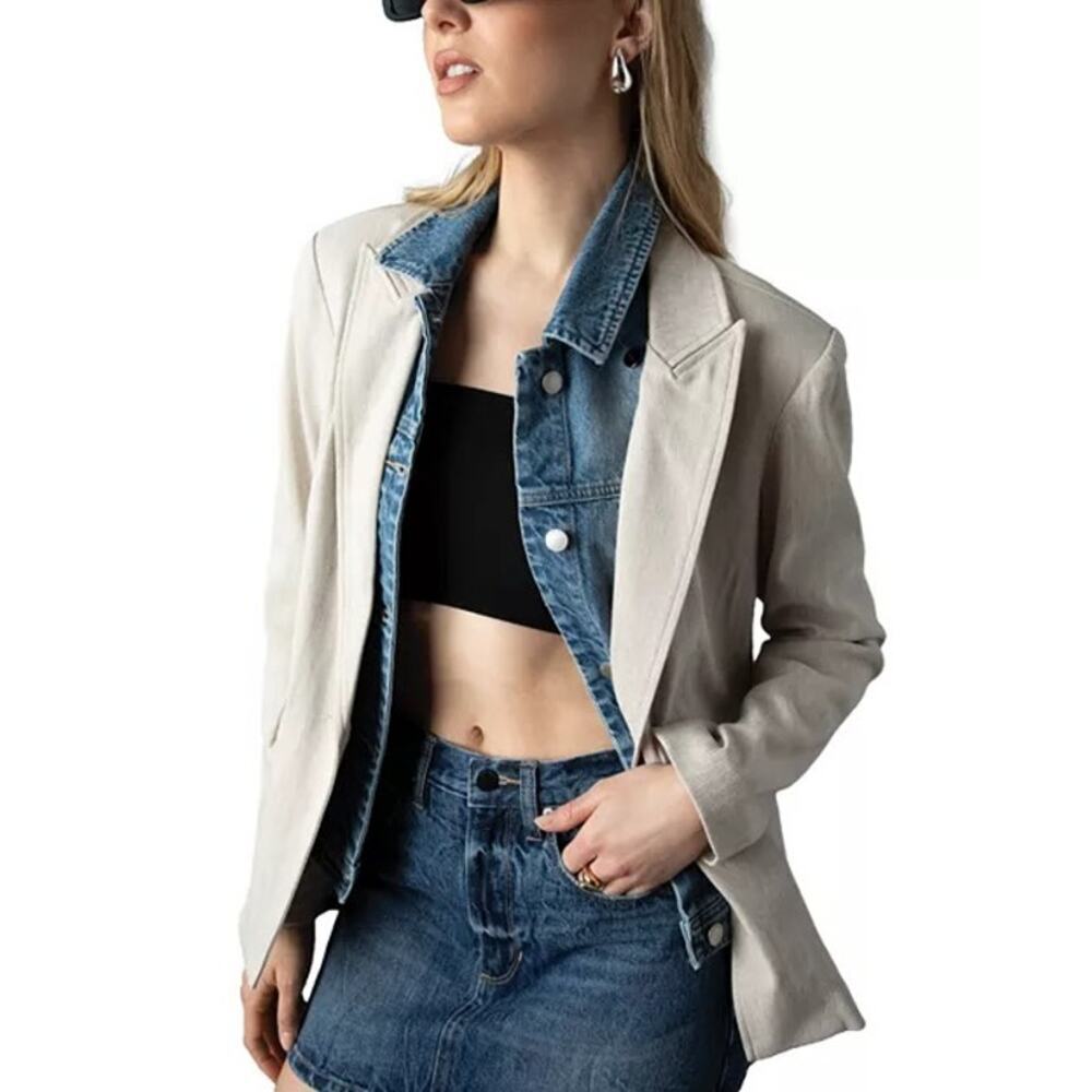 Blue Revival – Dual-Fabric Blazer – Sand with Denim Collar Insert – Size Small - Picture 8 of 10
